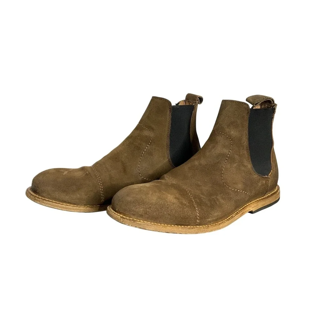 Handmade Brown Suede Chelsea‎ Boots Cap Toe Ankle Boot Mens Size 8